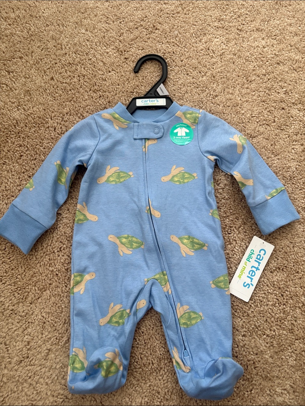 Carter's Light Blue Turtle Print Footed One-Piece